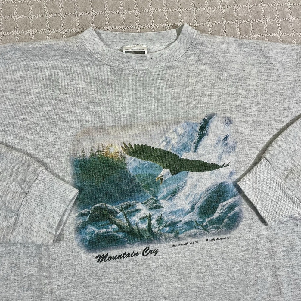 Vintage 1993‎ Bald Eagle Mountain Cry Sz Large Animal Bird Nature 90s Sweatshirt